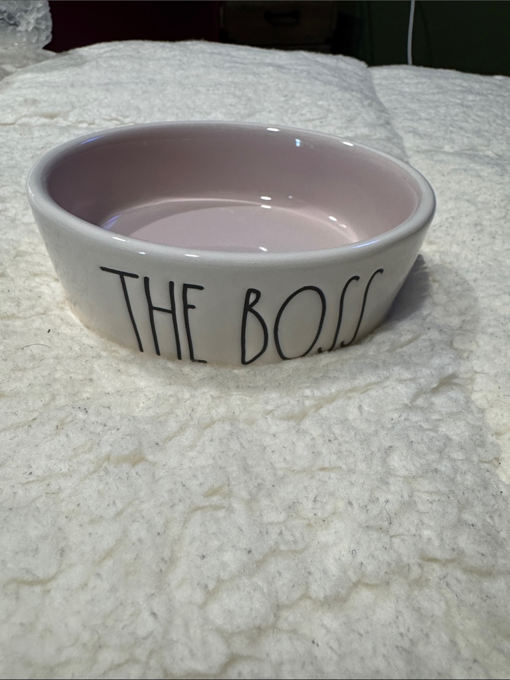 Rae Dunn "THE BOSS" Pet Bowl Pink and White